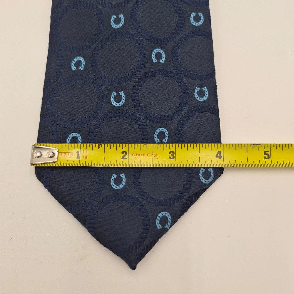 Wembley Wemlon Mens Navy Blue Horseshoe Equestrian Rope Circle Necktie 4 Inch